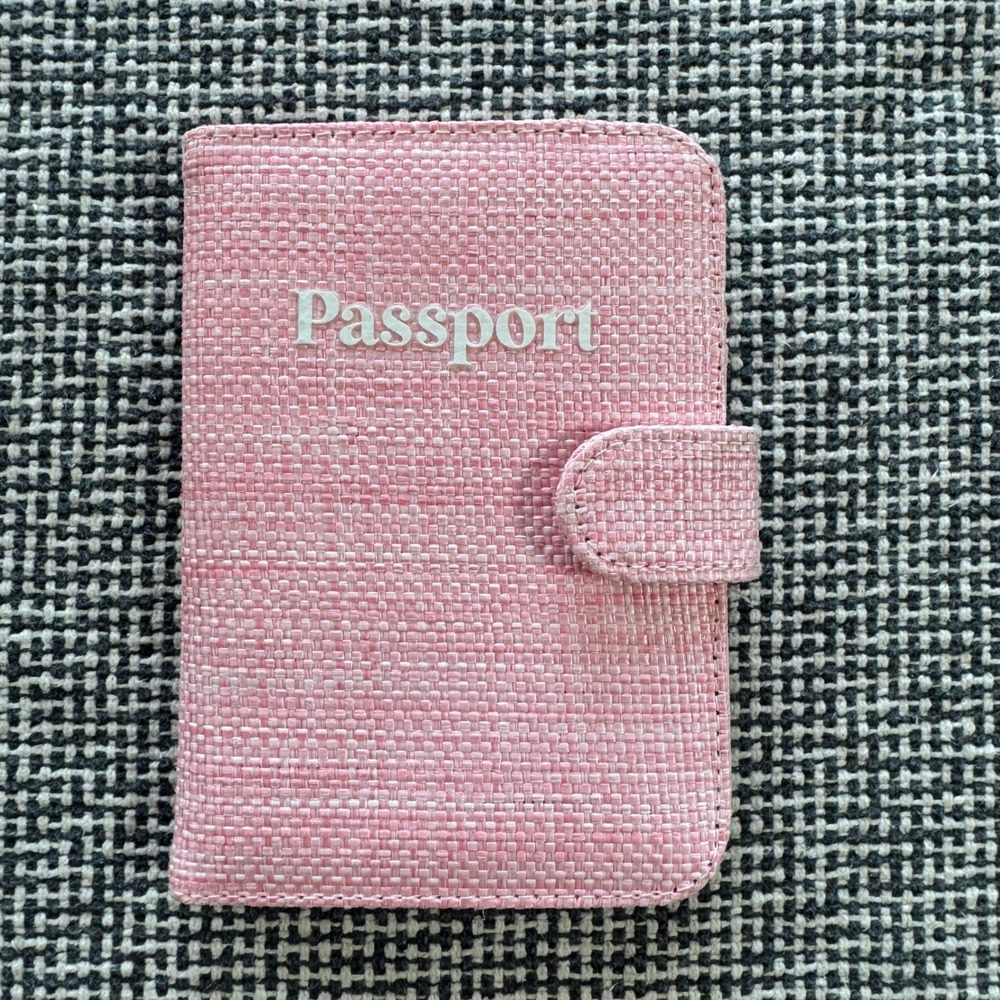 Miamica Pink Woven Passport Holder Travel Wallet with Card Slots and ID Window